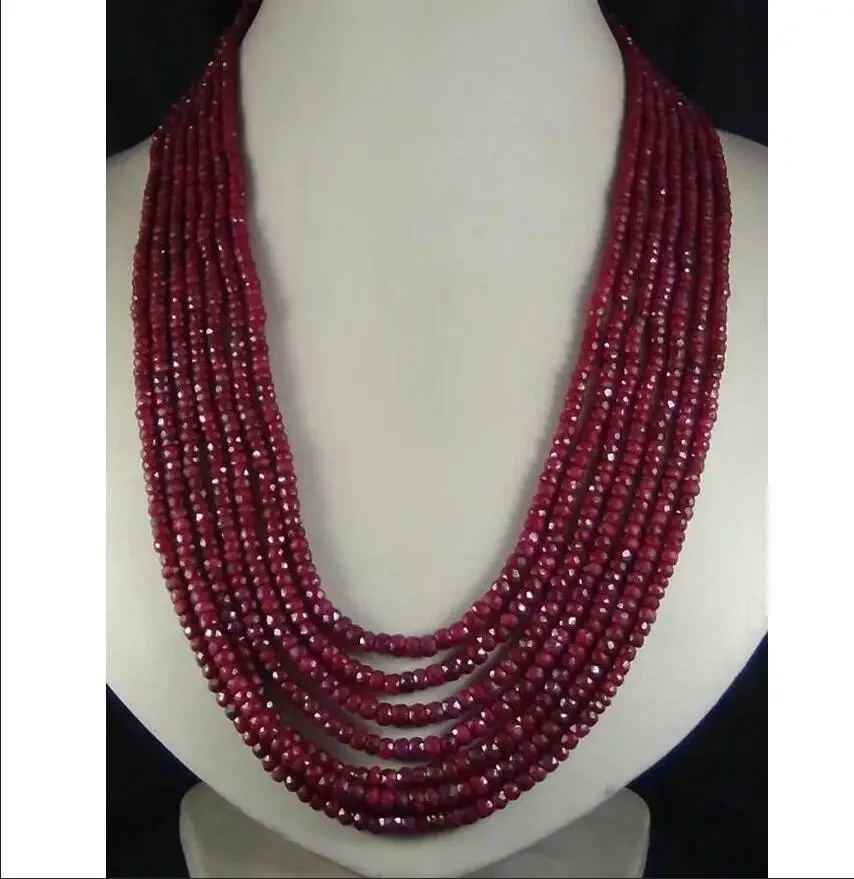 2x4mm NATURAL RUBY FACETED BEADS NECKLACE 7 STRAND 17-23