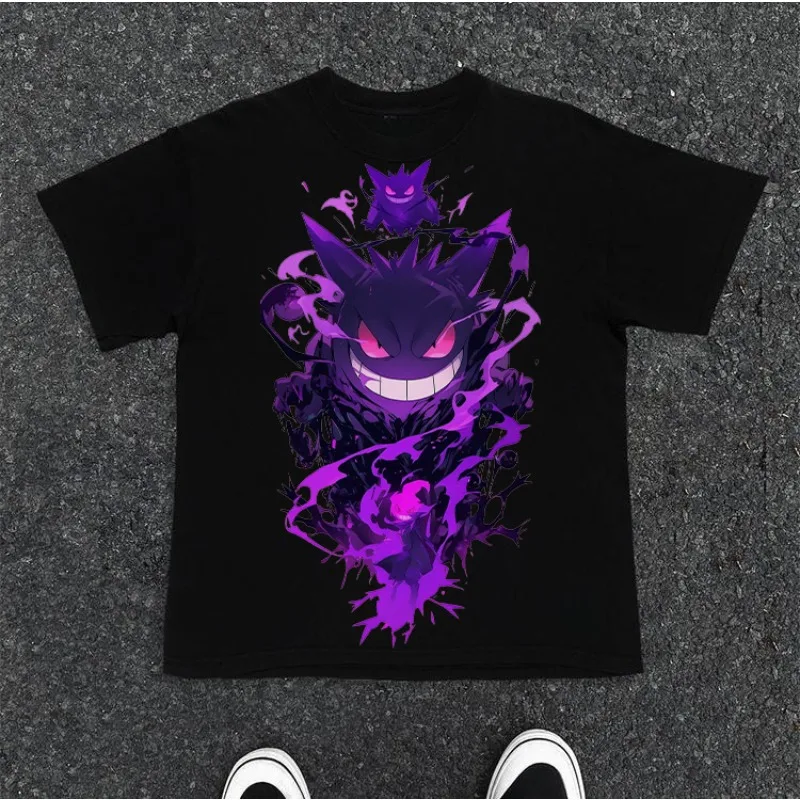 Футболка с оригинальным принтом Pokémon Cartoon Gengar, новинка лета, унисекс, в стиле Y2K Harajuku, свободный повседневный топ с короткими рукавами