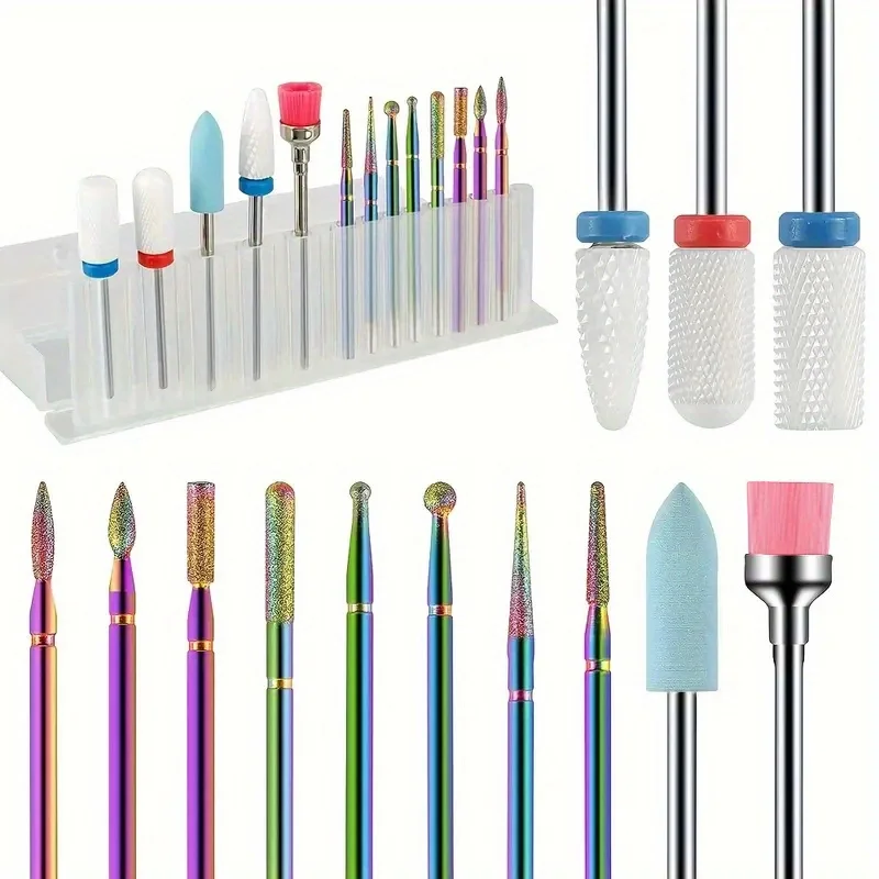 13Pcs/Box Professional Ceramic Nail Drill Bit Set Electric Manicure Nail File Bit For Acrylic Gel Nails And Cuticles