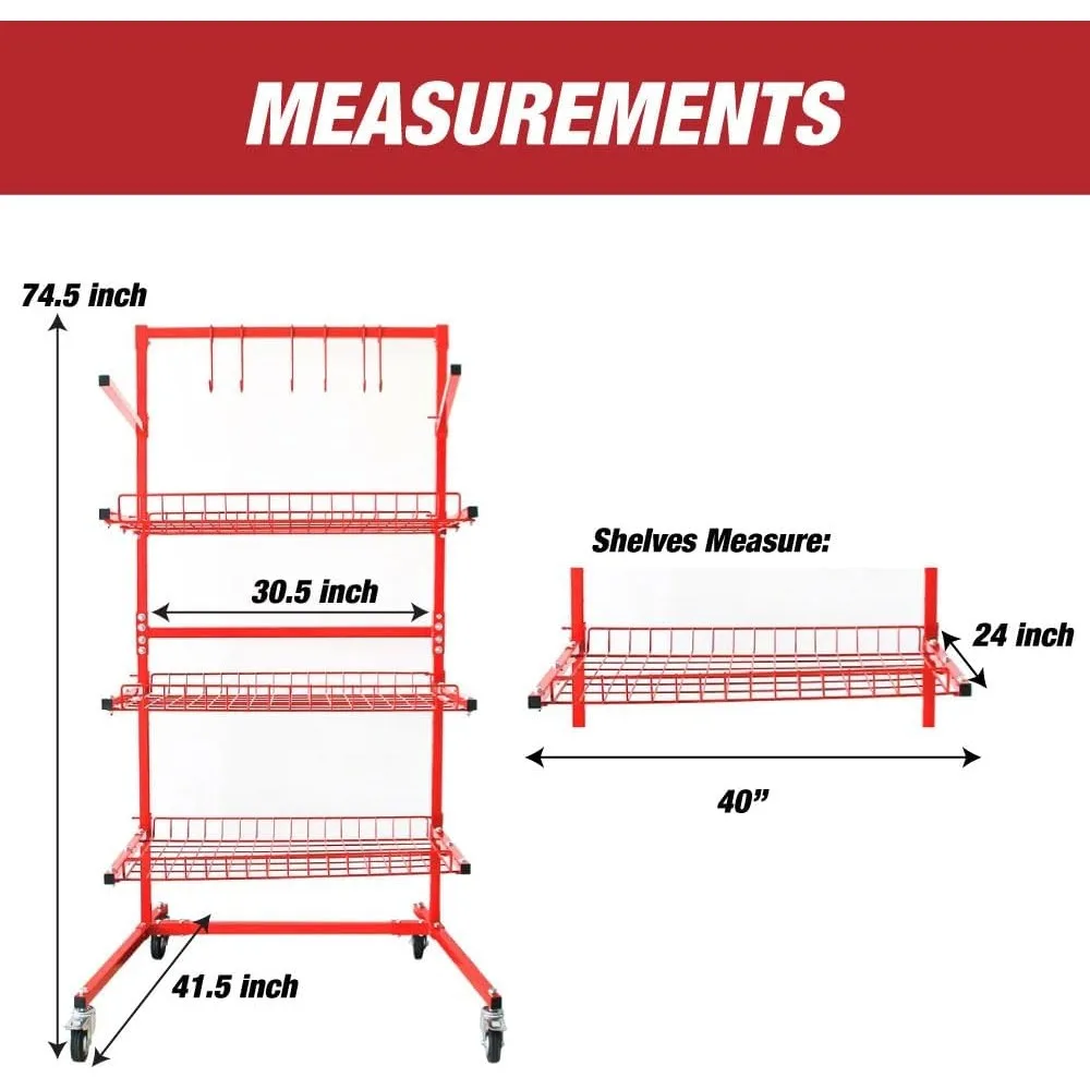 رف تخزين الأدوات المعدني الصناعي ذو 3 أرفف مع عجلات قفل لإدارة الأجزاء شديدة التحمل #3