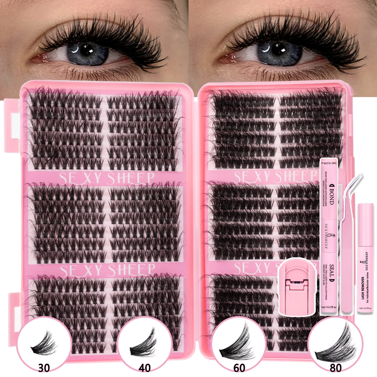 Multi-Style Lash Book Kit Natural Fluffy Mix Length Individual Lashes with Tweezer, Bond and Seal, Remover, Lash Tweezers Makeup