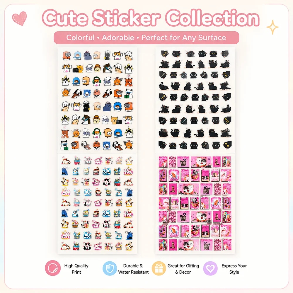 Cute Cartoon Cat Nail Art Stickers Mixed PVC Patch Pink Blue Black Cat Resin Flatback Charms DIY Phone Case Scrapbook Sticker