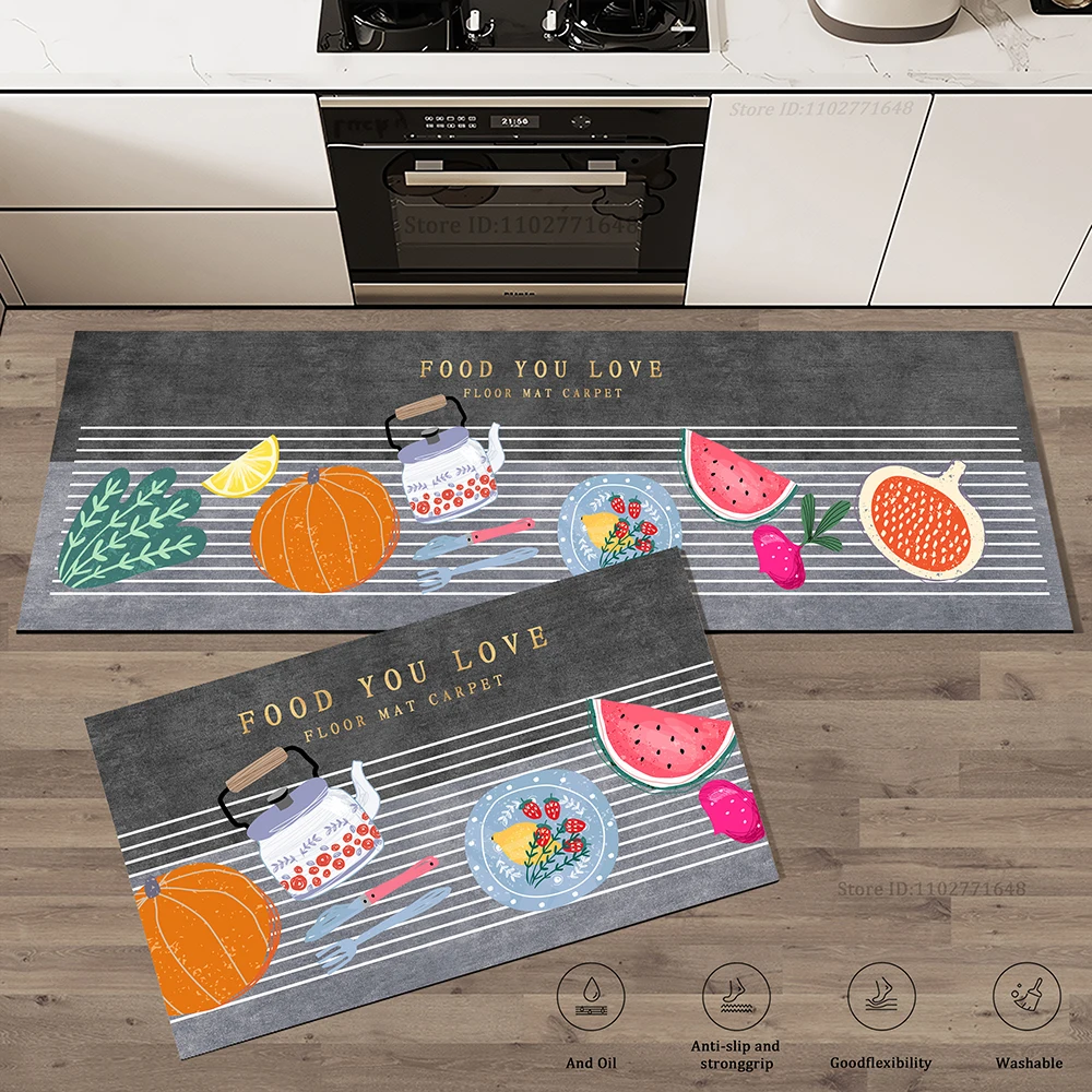Cute Cartoon Grid Large Size Absorbent Non-Slip Kitchen Carpet  Entrance Doormat Rug Outdoor Indoor Use Mat Washable Long Mats