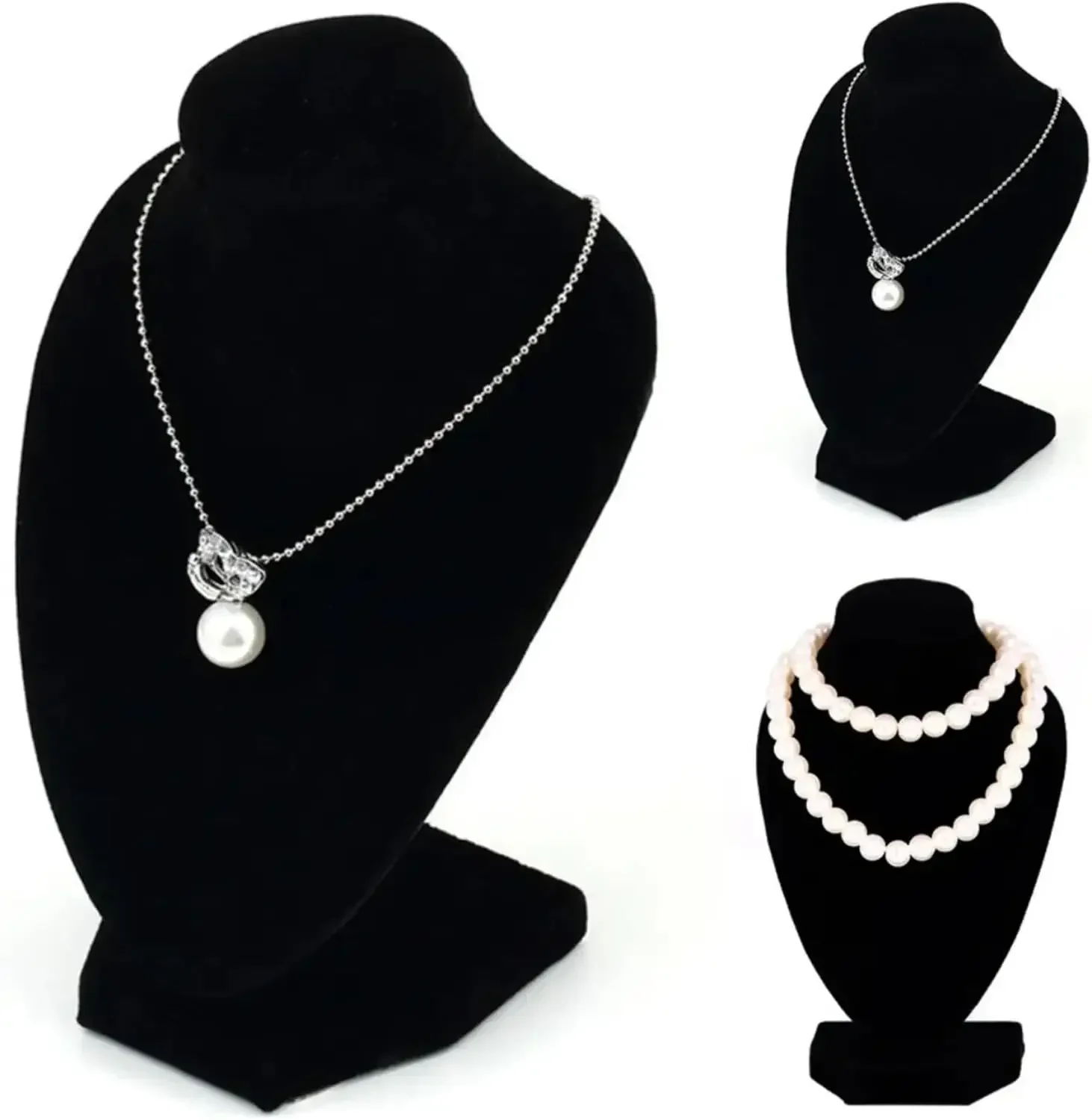 2pcs Short Black Velvet Necklace Small Holder Stand Display Stands Mannequin Bust Jewelry Organizer Displays