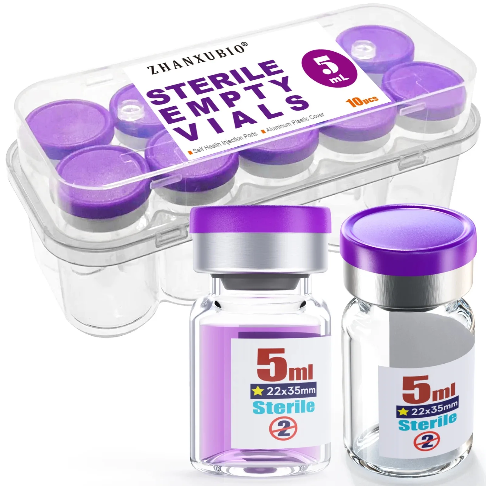 Sterile leere Fläschchen mit selbstheilendem Injektionsanschluss, mit ausklappbarem Aluminiumkappe, steriles Paket, verpackt in Kartons – Detail 4