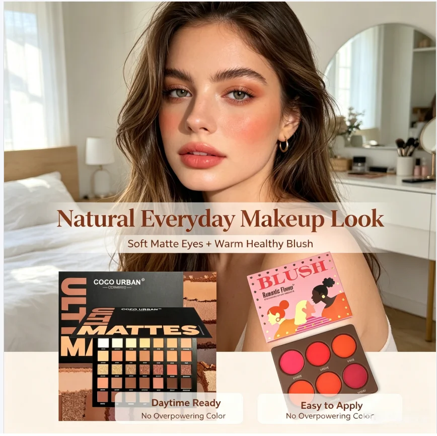 COCO URBAN 36 Matte Eyeshadow Palette Neutral Nude Shades + 6 Blush Menton Friend Long Lasting Waterproof for Party Stage Festiv