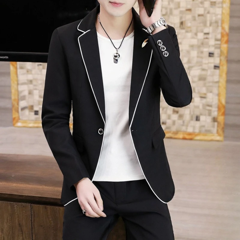 Men's Plaid Suit Set Summer Lightweight Korean Style Slim Fit Blazer Wedding Groom Groomsmen Tuxedo