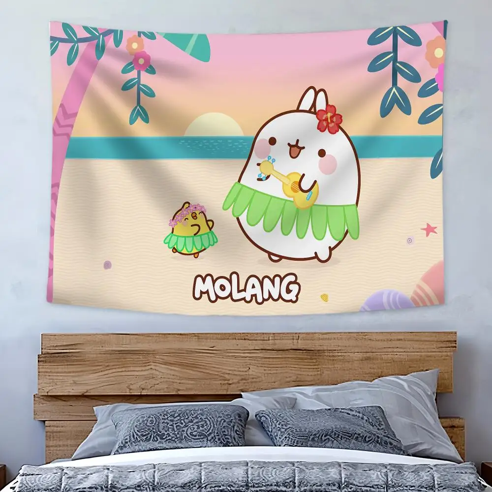 Cartoon Anime M-Molang Tapestry Art Decor Banner Microfiber Backdrop for Bedroom Living Room Bar Garden Party
