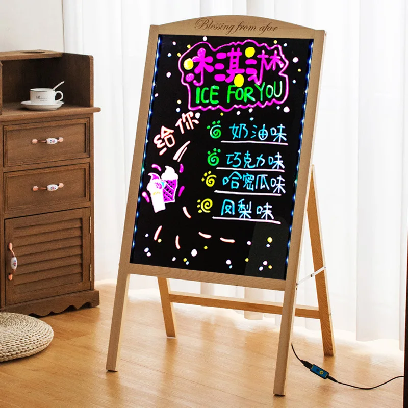 Papan tulis hitam kecil magnetik 60*40cm papan reklame bercahaya papan pajangan komersial, jenis braket papan neon LED Stan