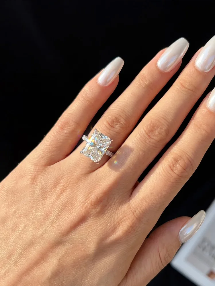 Luxury Fashion 925 Sterling Silver Real 4CT Rectangle Moissanite Diamond Rings for Women Engagement Wedding Fine Jewelry