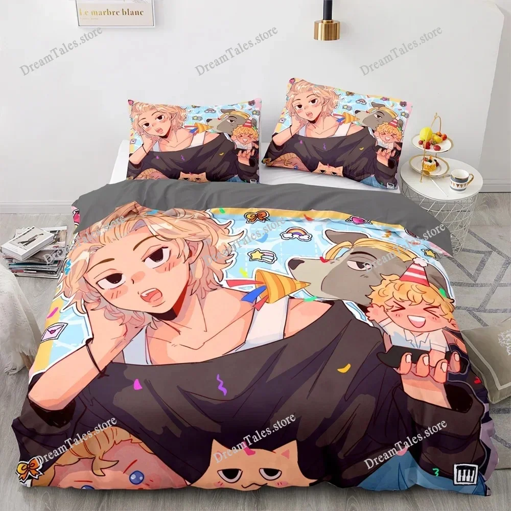3D Printed Tokyo Avengers Bedding Set Anime Manjiro Sano Duvet Cover Double Twin Full Queen King Adult Kids Bedclothes Quilt
