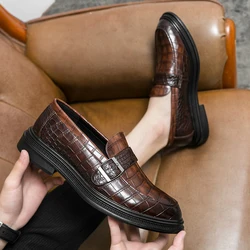 Tassel beanshoe men new British business trend edge buckle crocodile print lazy slip-on pointy plaid casual leather men