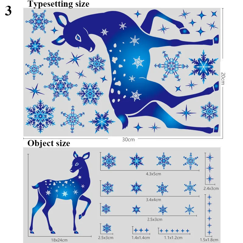 Christmas New Year Sticker On Window Blue Elk Snowflake Stickers Winter Wall Decals New Year Sticker 2022 Christmas Window