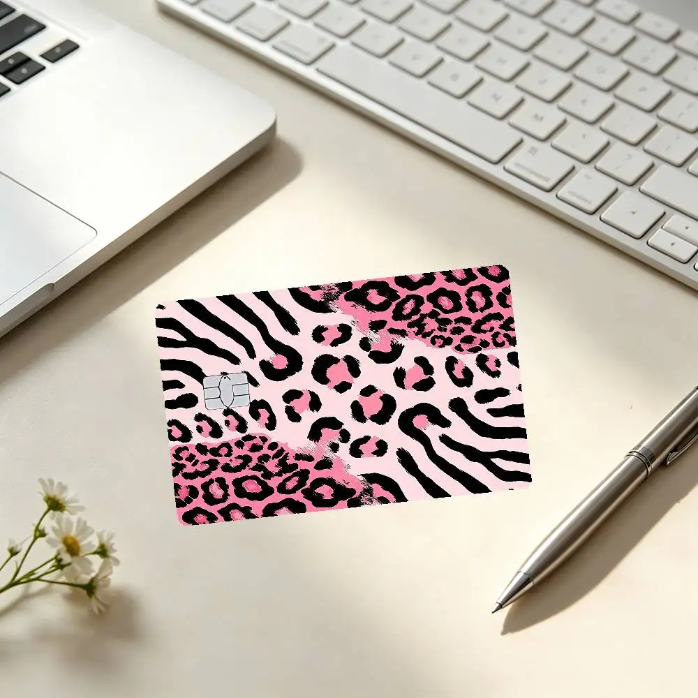 Pink Black Leopard Print Card Stickers Credit Card DIY Card Protector Stickers Waterproof Film Skin Cover