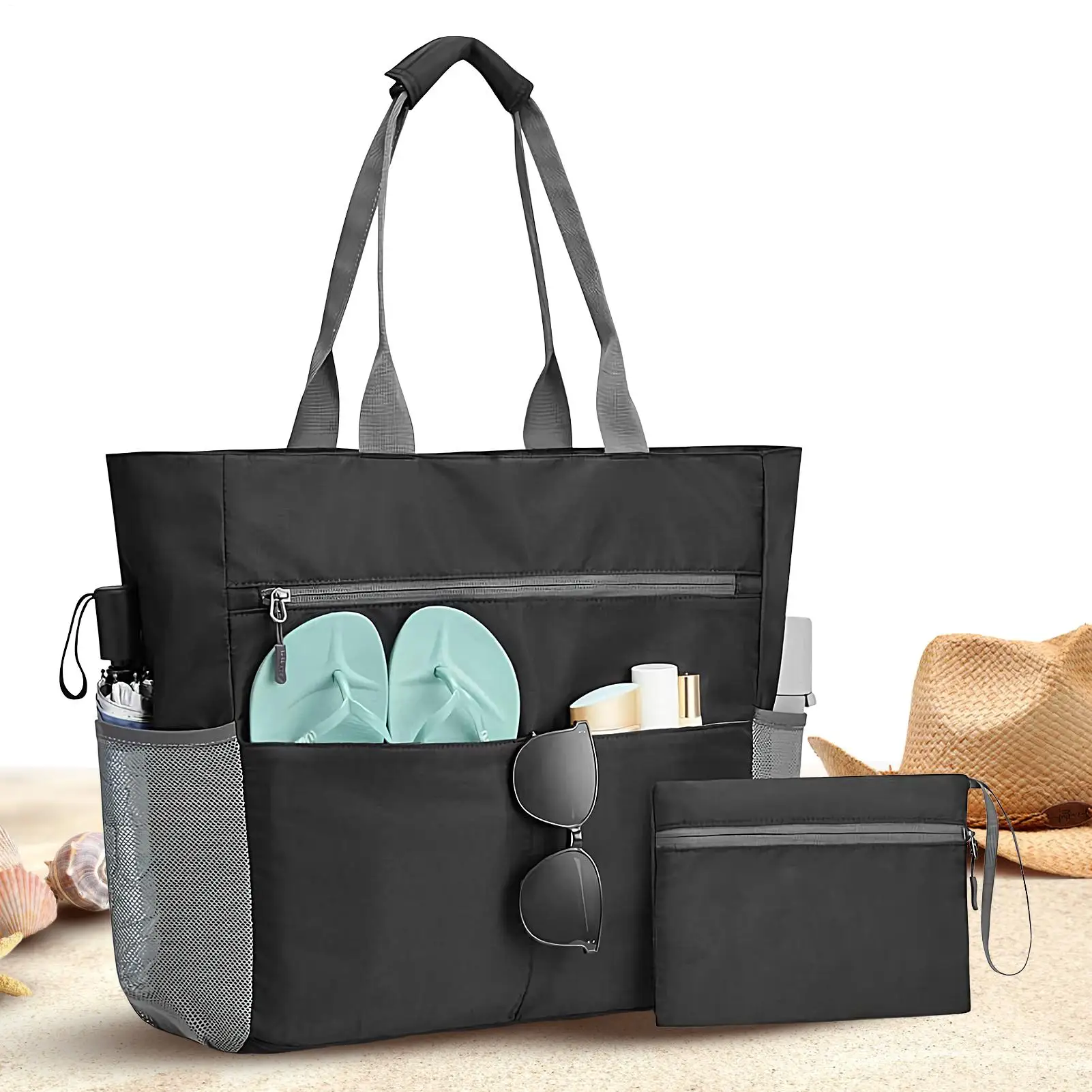 

Пляжные сумки для женщин, водонепроницаемая пляжная сумка с портмоне, складная уличная сумка-тоут с застежкой-молнией для ежедневной работы