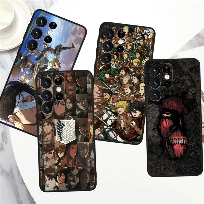 Attack On Titan Hot Anime For Samsung Galaxy S24 S23 S22 S21 S20 FE S10e S10 S9 Ultra Plus Soft TPU Black Phone Case 