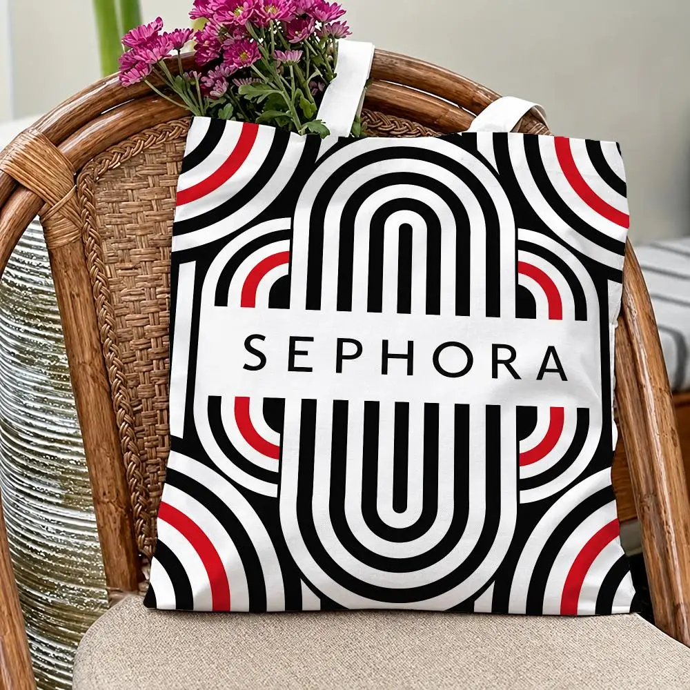 Popular Brand Sephora Storage Bags Eco Canvas Tote Odorless Reusable Double Print Shopping Bag