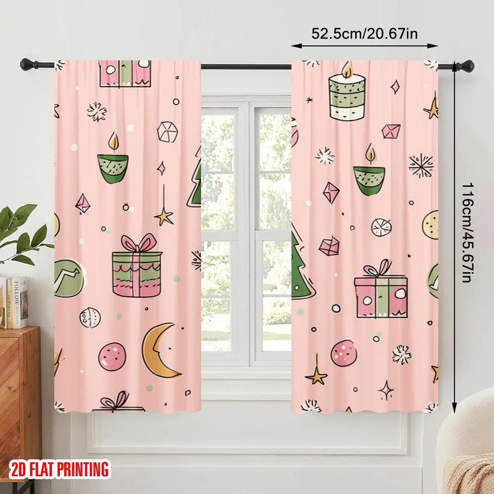 2pcs,2D plane printing Light Filtering Curtains Christmas ornament Versatile Fabric (without rod) Decorations Inside Use for