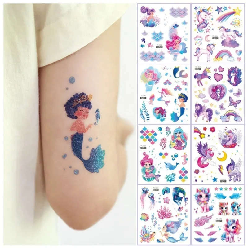 

Glitter Mermaid Unicorn Temporary Tattoo Disposable Body Stickers for Kids Festival Accessories Make Up tatto Waterproof