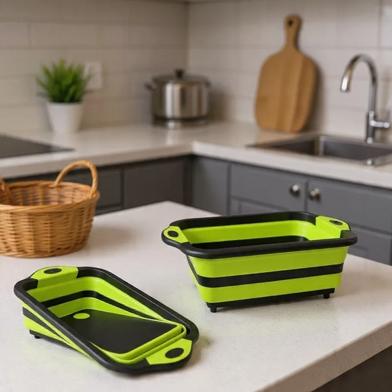 

Складная силиконовая доска-дуршлаг и разделочная доска — многофункциональная кухонная корзина для слива воды, таз для мытья посуды и станция для подготовки к барбекю на природе