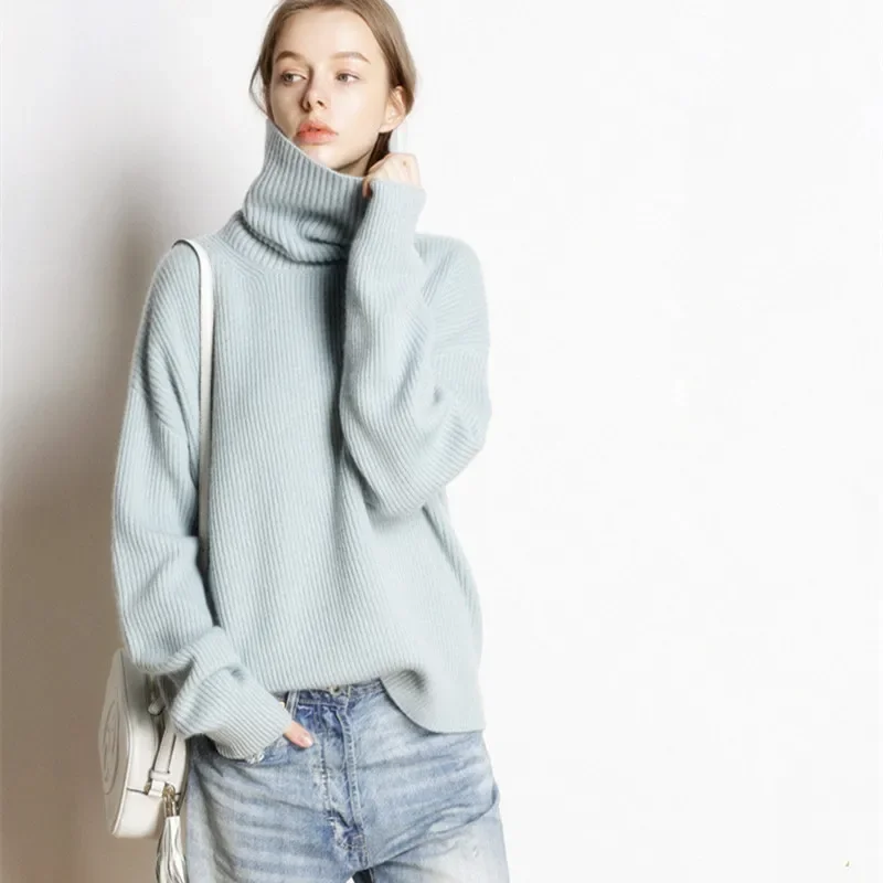 DY Wool Women\'s Sweater Autumn Winter Warm Turtlenecks Casual Loose Oversized Lady Sweaters Knitted Pullover Top Pull Femme