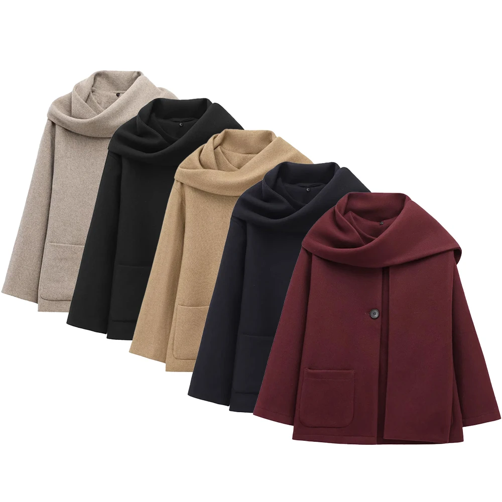 

Женское однотонное пальто с длинными рукавами, повседневное модное пальто с воротником-стойкой, базовое осенне-зимнее пальто с карманами