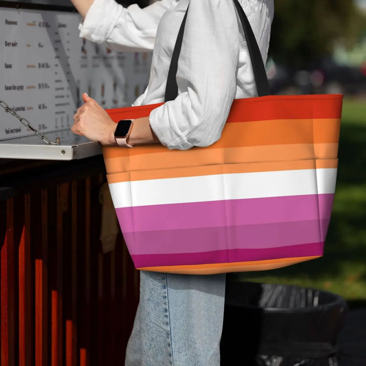 

Orange Magenta Lines Lesbian Pride Flag Butch Femme Pride Flag Beach Tote Bag Duffle Large Tote Bag Women Travel Bag Fitness bag
