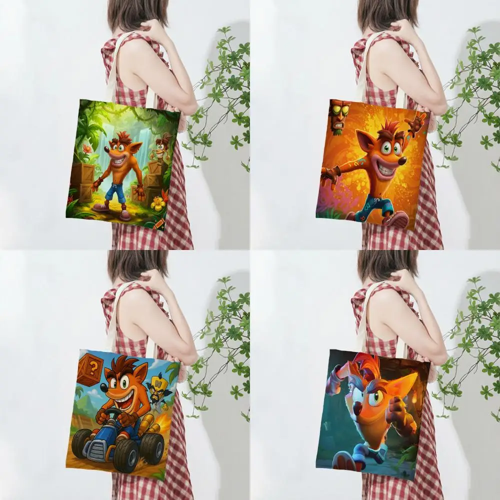 

Casual Adventure Classic C-Crash Bandicoot Storage Bags Lightweight Printed Canvas Bag Portable Daily Shopping Shoulder Bag