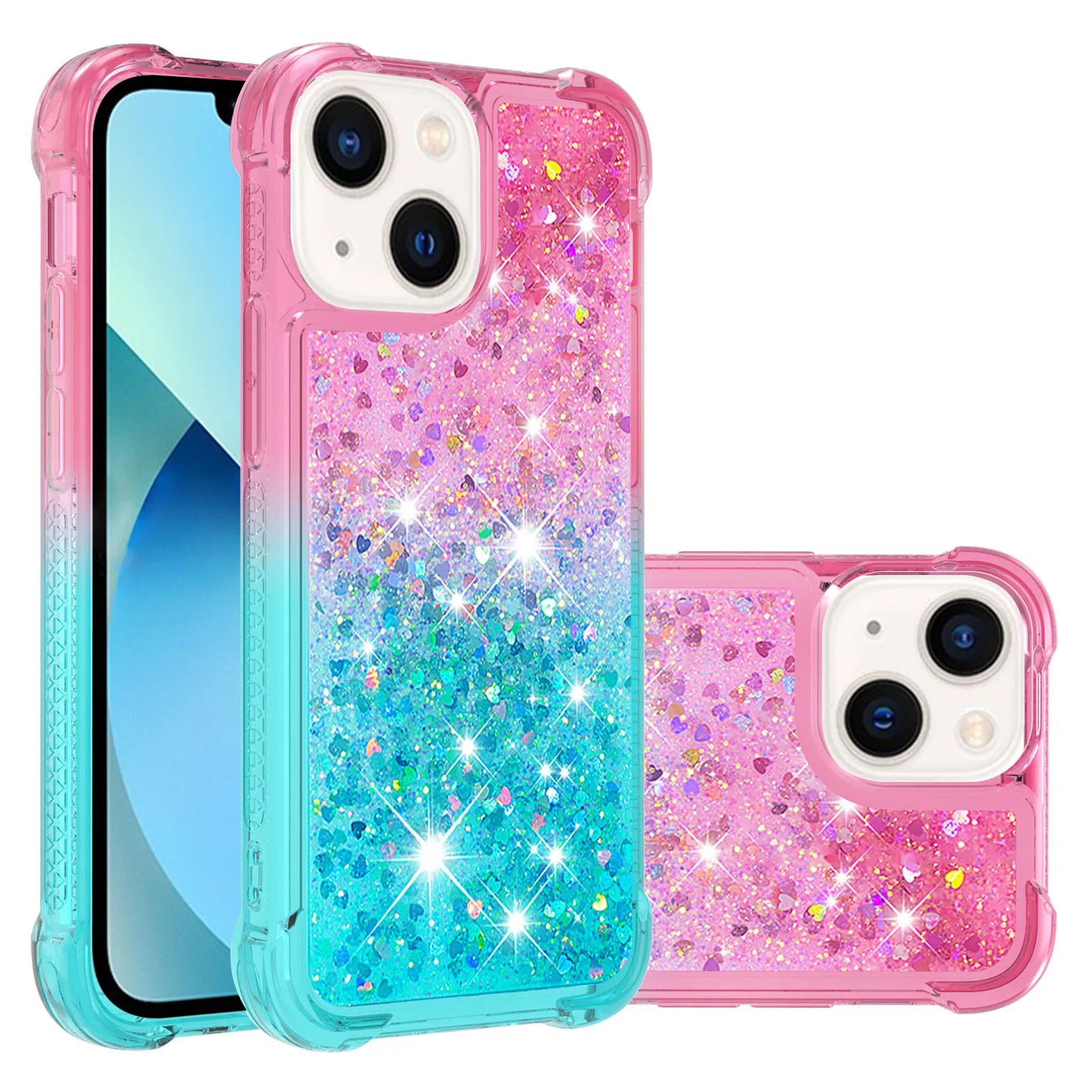 Capa de telefone com glitter de cor gradiente para iphone 14 15 16 pro max funda iphone 16 11 13 mini airbag capa à prova de choque