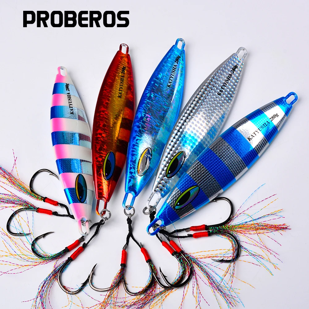 

Proberos 180/230/280g Metal Jig Lures Slow Pitch Jigging Biomimetic Fish Iron Plate Bait Boat fishing Sea fishing Mackerel Tuna