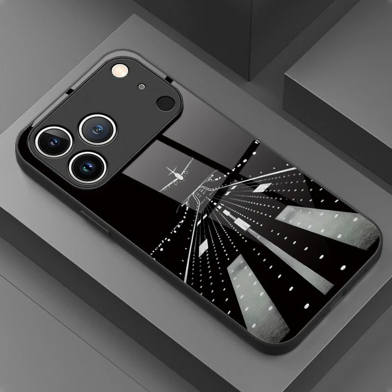 Night View Runway Airplane Pattern Tempered Glass Phone Case For Samsung Galaxy S26 S25 S24 S23 Ultra Plus FE Shockproof Cover