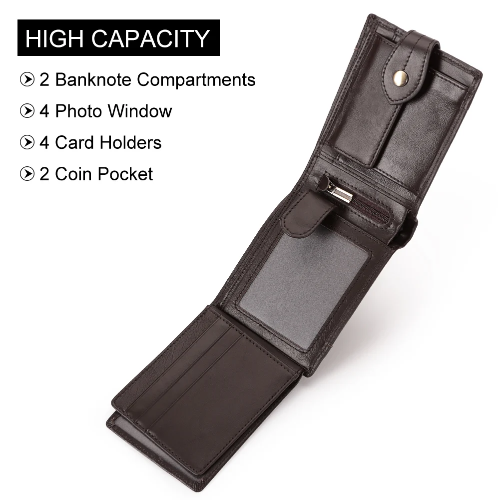 100% Genuine Leather Short Wallet for Men RFID Multi Card Holder with Coin Purse Fashion Trifold Male Money Clip Handbag