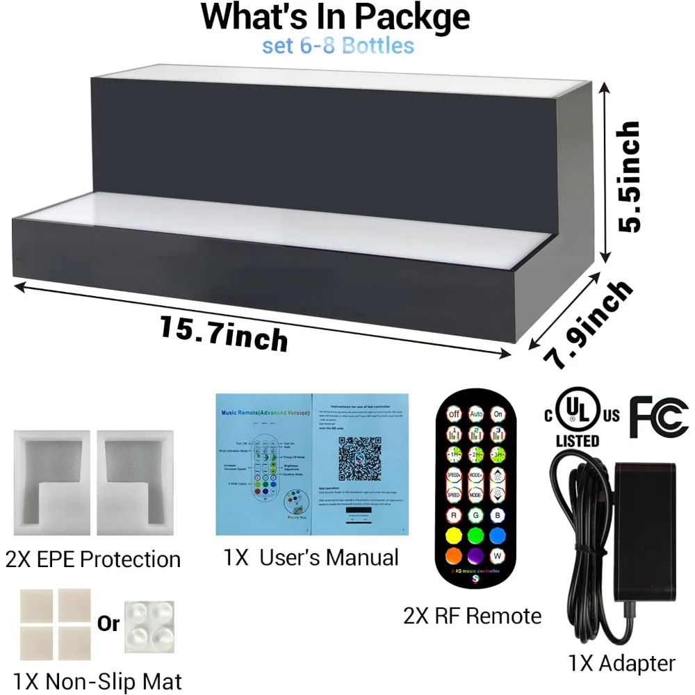 LED iluminado Liquor Garrafa Prateleira de exibição, 3 Passo LED Bar prateleira com controle remoto sem fio, Multicolor LED Light ,Liquor Cabinet