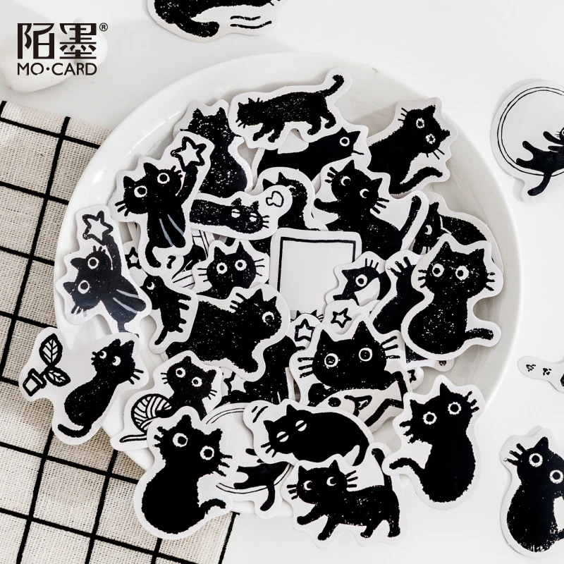 1box/45pcs Lazy Black Cat Stickers Cute Kitten Prints for Journal Kaka Card DIY Crafts view 3