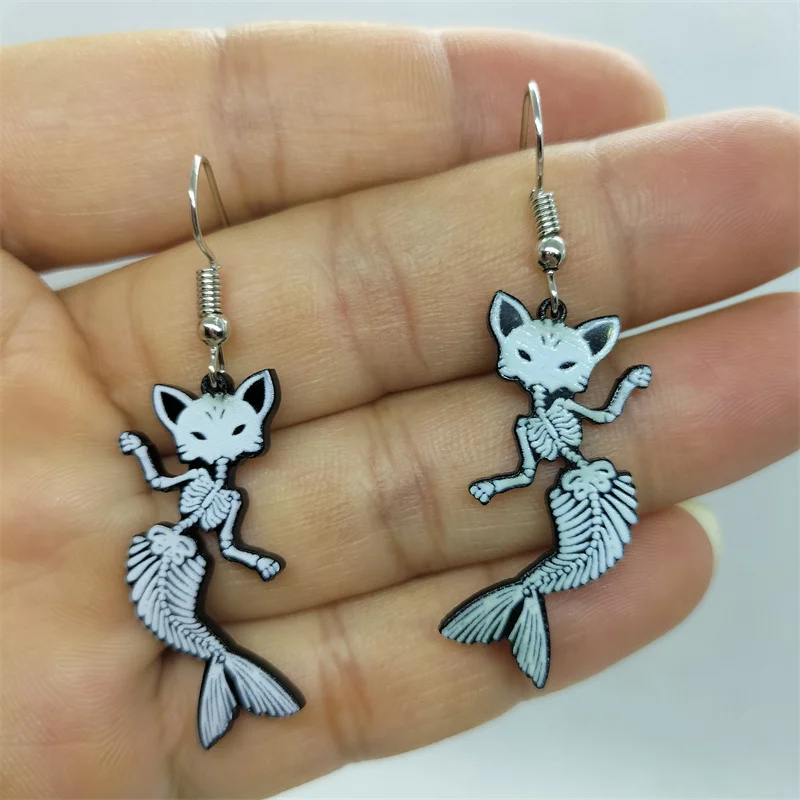 Yungqi Cartoon Animal Mermaid Tail Earrings for Women Girl Korean Fashion Funny Acrylic Animal Fox Earrings Unique Party Gift