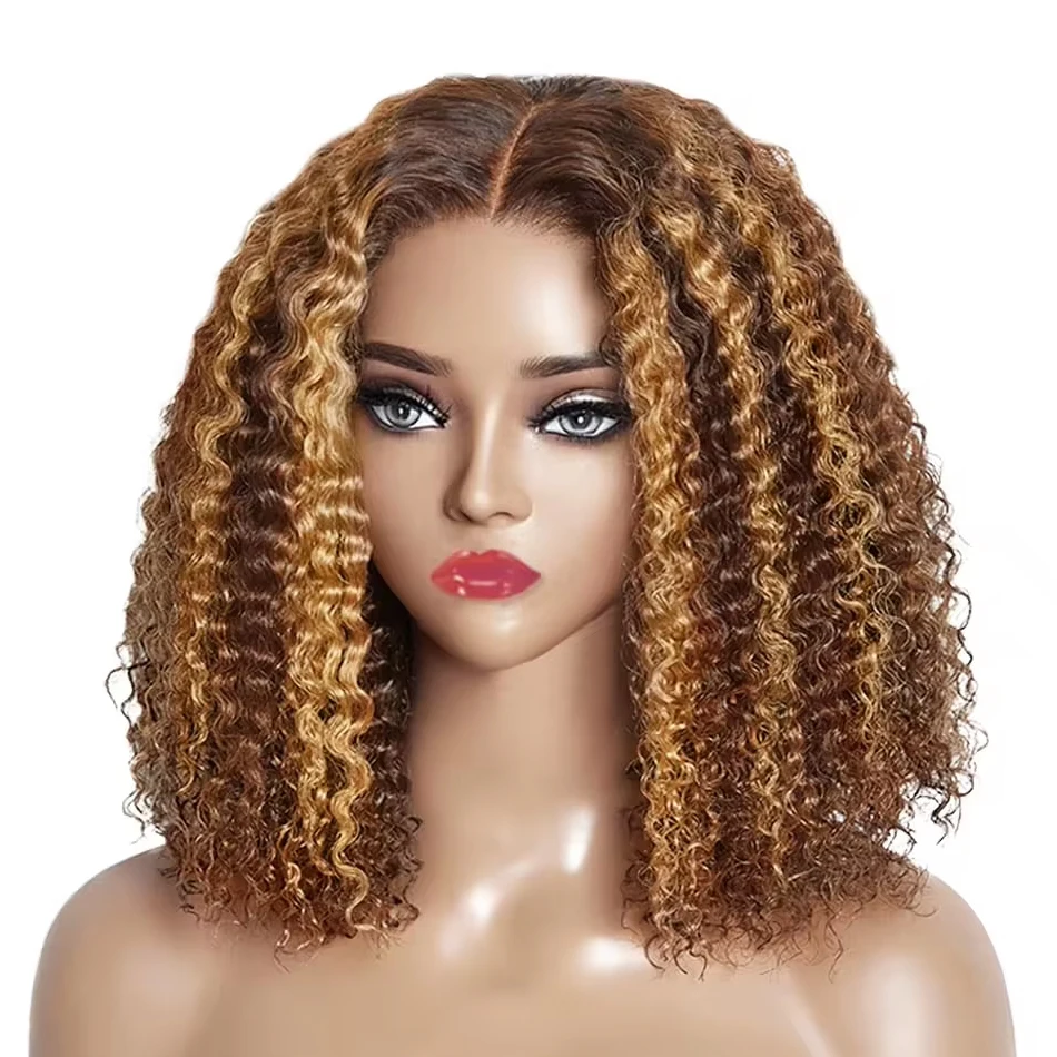 

Highlight Curly Bob 13x4 Lace Frontal Wig Brazilian Ombre Brown Deep Water Wave Short Bob Lace Front Human Hair Wigs For Women