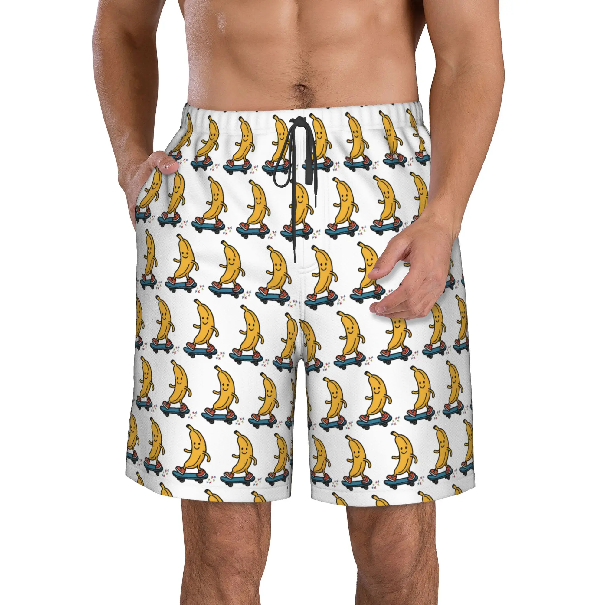 Fun Banana Playing Skateboard Trunks Beach Board Shorts Casual Quick Dry Swim Summer Men Pants