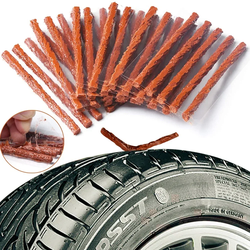 100pcs Car Tire Repair Strip Motorcycle Tubeless Tyre Wheels Puncture Plug Seal Tape Repair Tools Car Vacuum Tire Rubber Strip