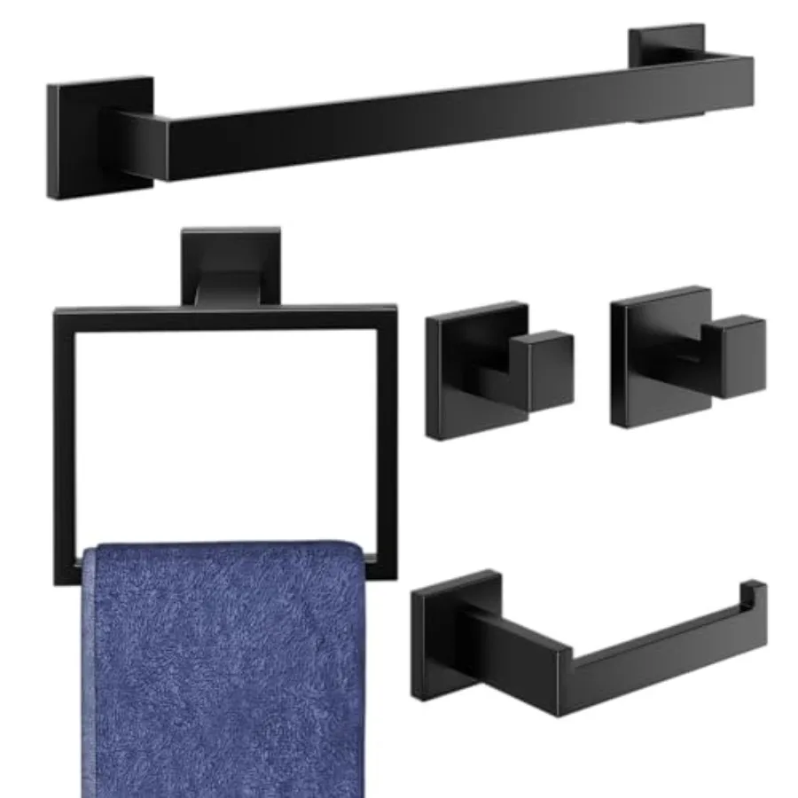 

Матовый черный квадратный набор аксессуаров для ванной комнатыSUS304 Современный набор аксессуаров для ванной комнаты из нержавеющей стали-5 шт. Банное полотенце Ba