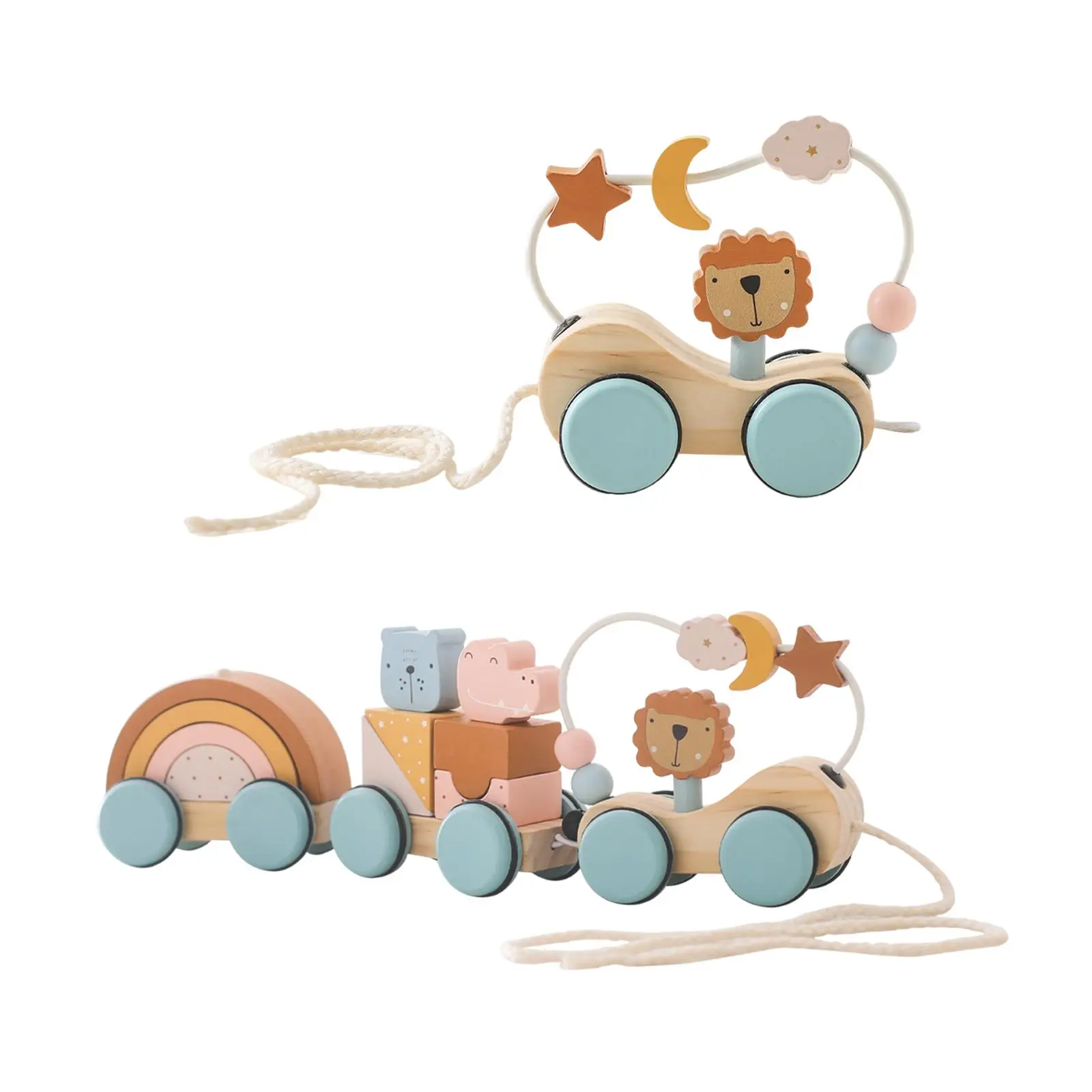 Pull Along Walking Toy Push and Pull Toy,Easy to Push and Pull,Wooden Wheel Animal Toy Montessori Toy for 1 2 3 4 Years Old