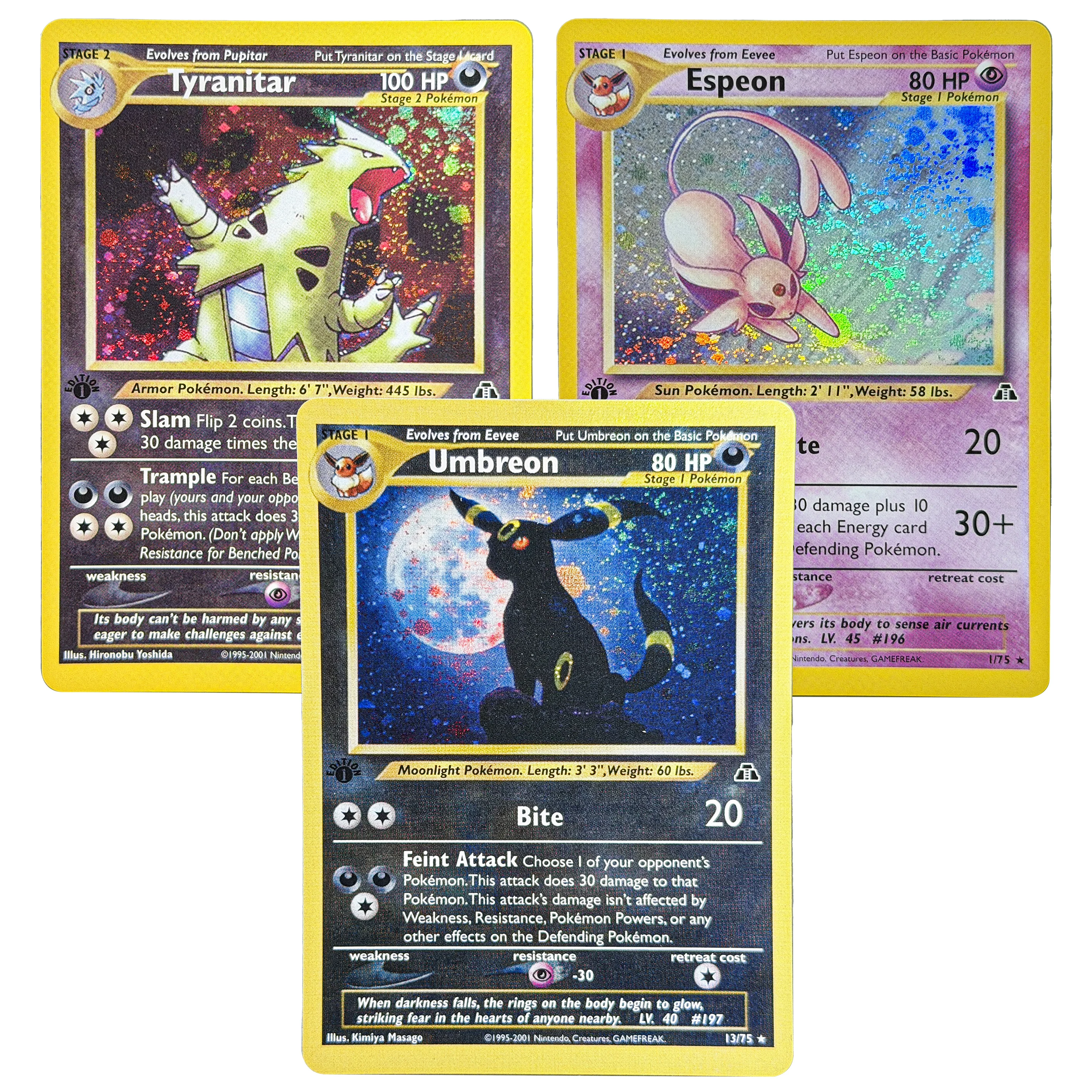 Vintage PKM TCG Neo Discovery N2 Holo Seltene PROXY-Karten Set 14 Stück Espeon Umbreon Tyranitar PTCG Sammelkarten Feiertagsgeschenk