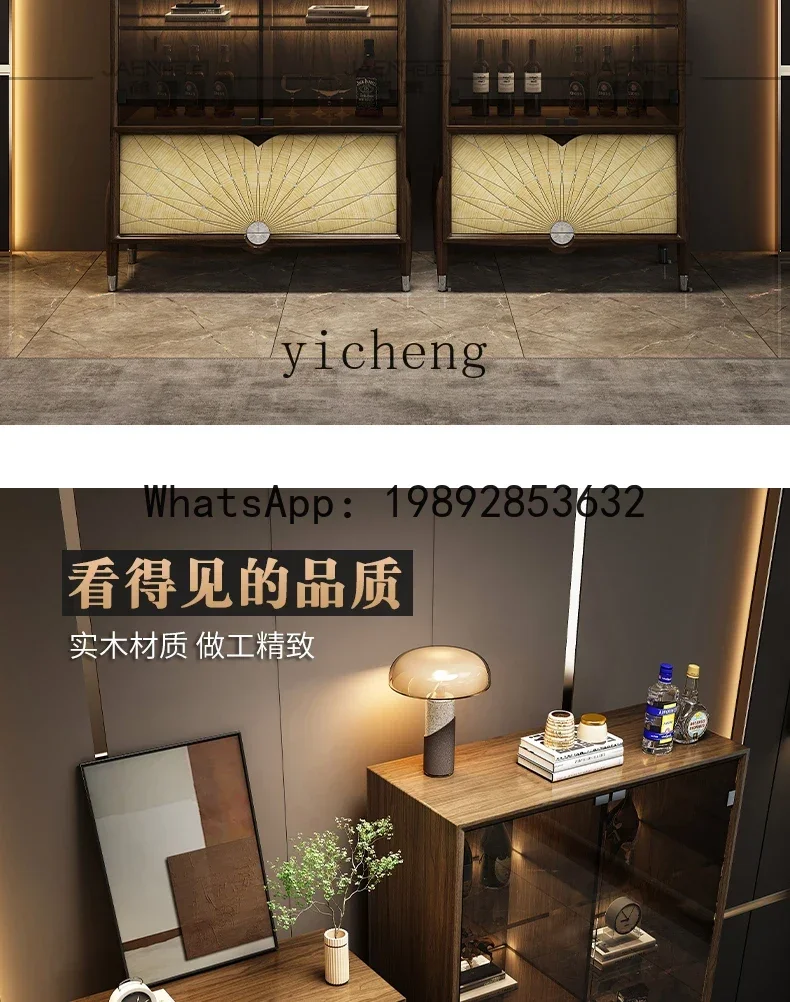 خزانة عرض فاخرة بباب زجاجي من خشب الجوز الأسود من AB #6