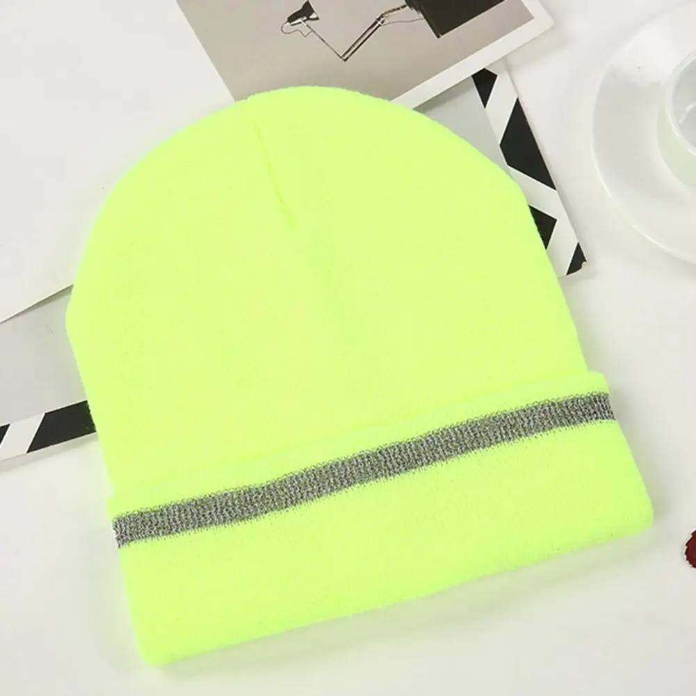 قبعة عاكسة للضوء، قبعة حياكة بشريط عاكس للأنشطة الخارجية، أغطية رأس دافئة للجنسين مع تصميم مقاوم للرياح للرجال #5