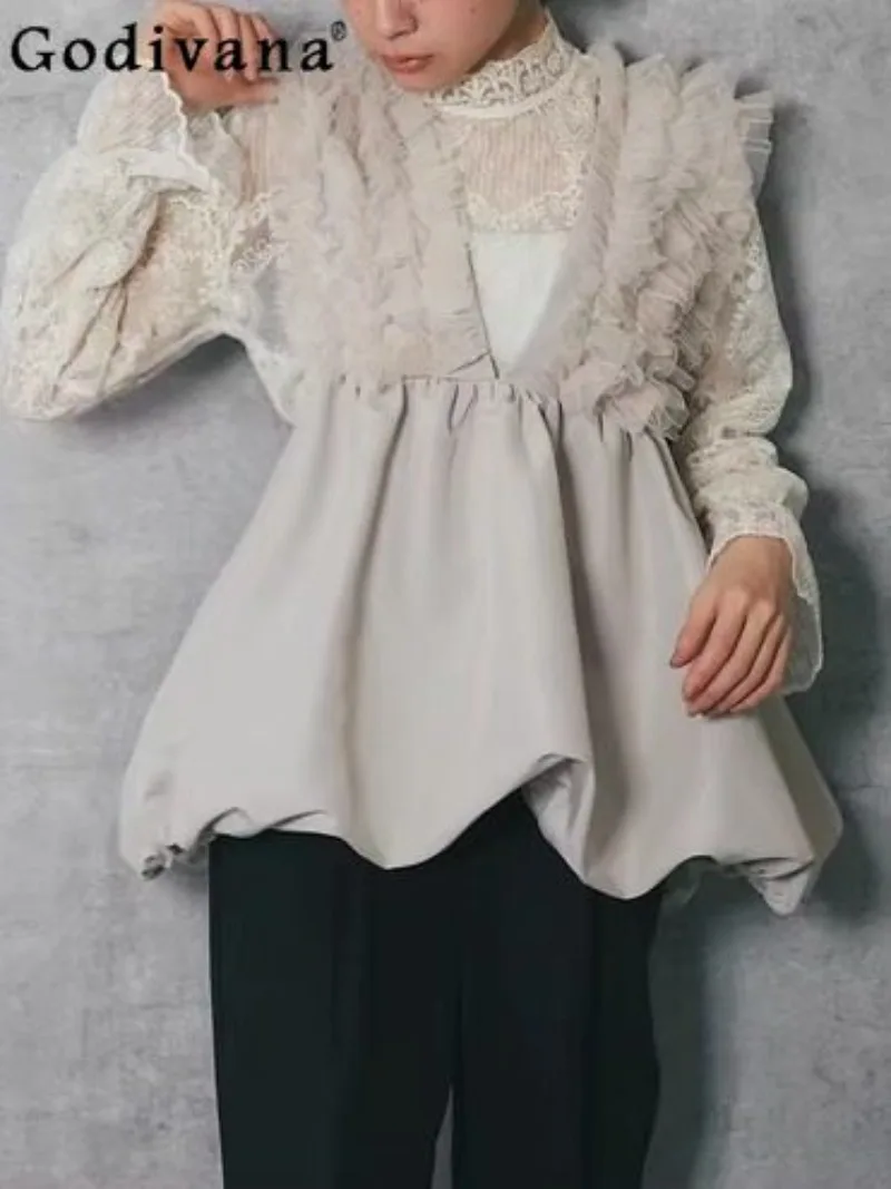 

Новый жилет в японском стиле 2026 года: весенне-осенний, из плотной сетки, с высококачественной отделкой, модный, с V-образным вырезом, в стиле пэчворк