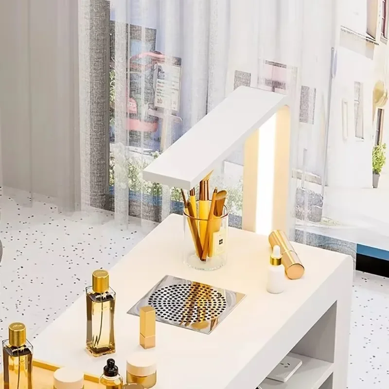 Marble Top Luxury Nail Table With Light Profesional Storage French Nail Desk Design Classic Mesa Manicura Saloon Furniture