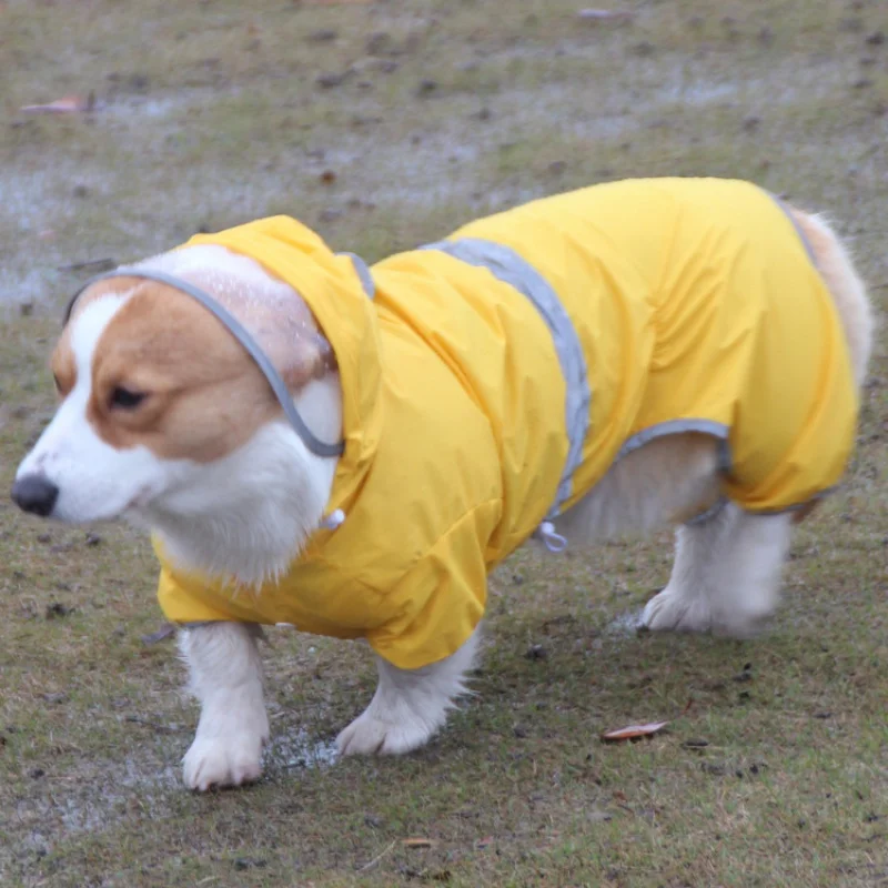 Rainy Day Corgi Clothes Four-Legged Reflective Dog Raincoat All-Inclusive Small Dog Pet Jumpsuit Waterproof