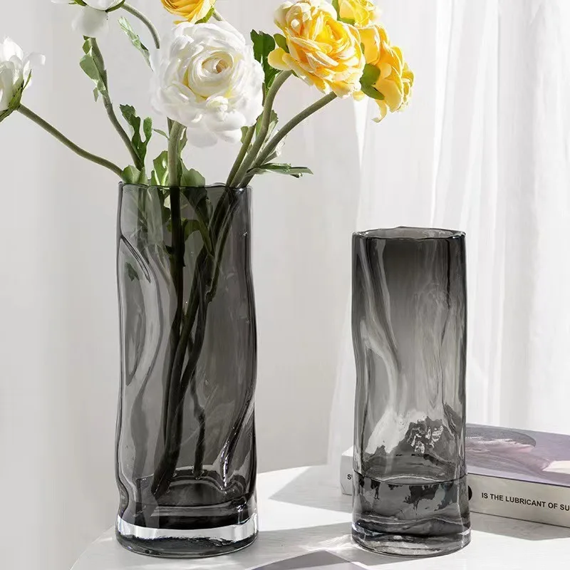 1Pcs Glass Vase Transparent Folded Cylindrical Hydrophilic Flower Arrangement Accessories Home Decoration Vase