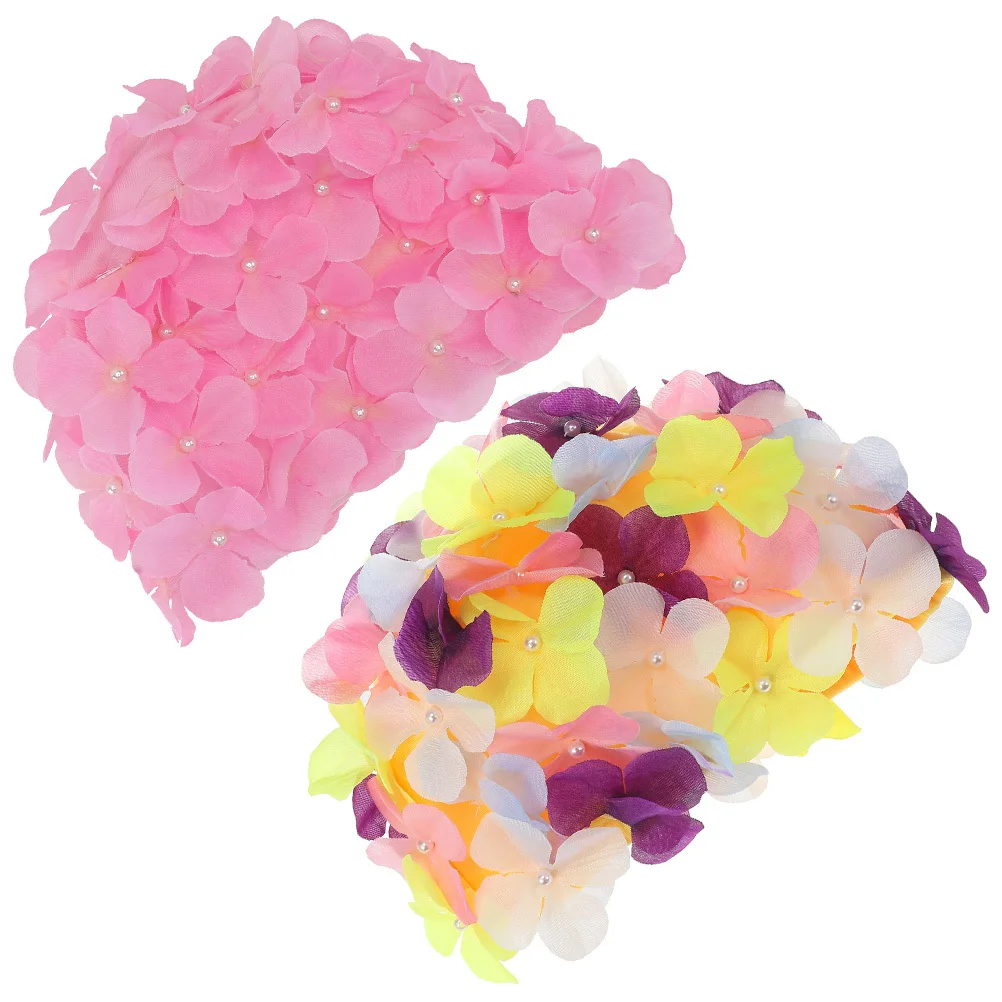 2 قطعة قبعة سباحة على شكل زهرة مقاومة للاهتراء، قبعة حمام مرنة قابلة لإعادة الاستخدام للنساء، ضفائر شعر طويلة، تجربة سباحة مريحة