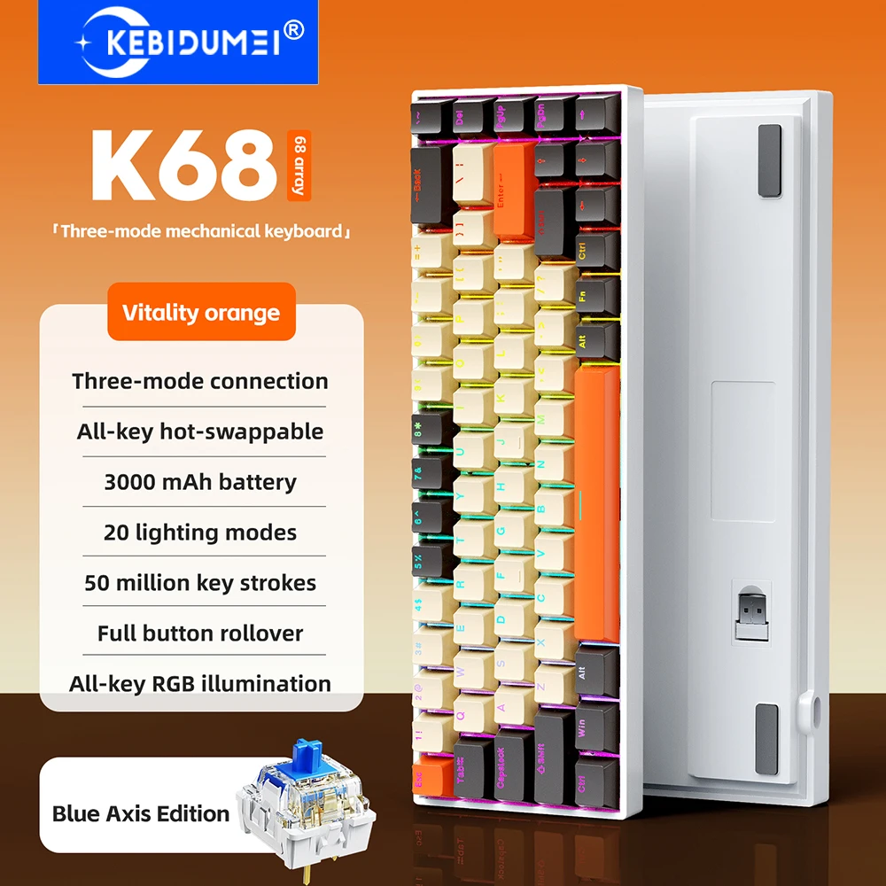 68 teclas teclado mecânico tri-mode com fio/2.4g/bluetooth teclado sem fio rgb teclado para jogos teclado ergonômico