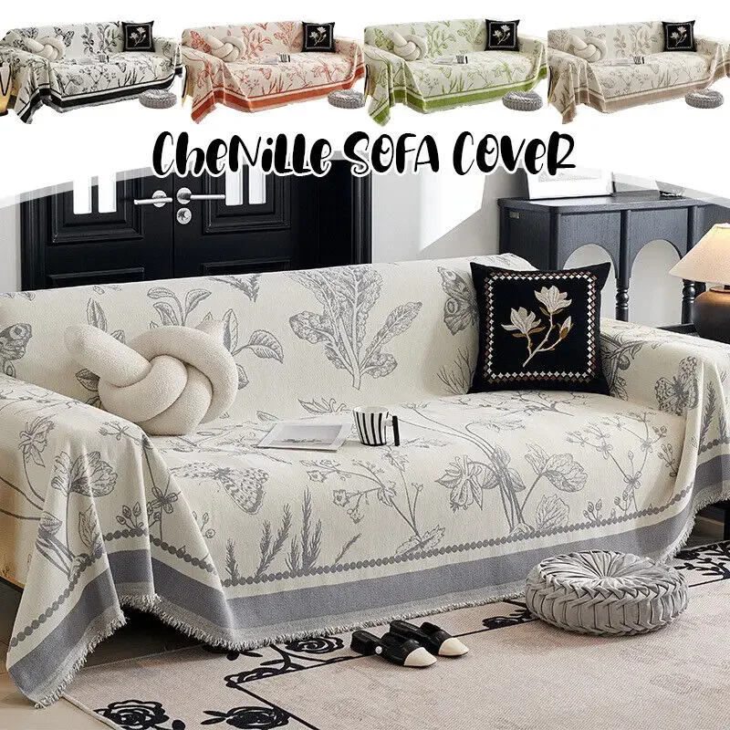 1PC Vintage Flower Thicken Chenille Sofa Cover Soft All Season Sofa Blanket Towel Fashion Lunch Blanket Sofa Towel Home Decor
